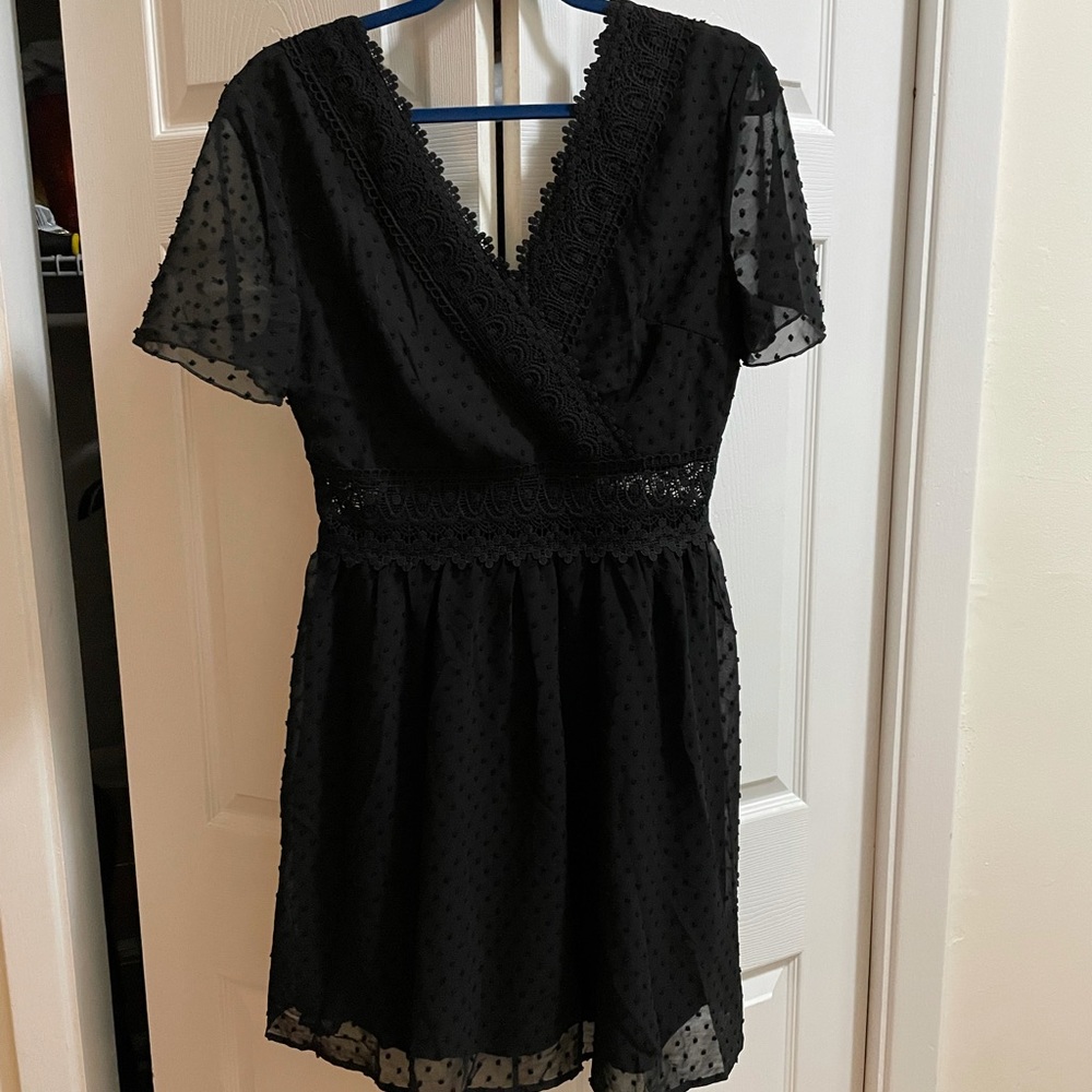 SHEIN- NWOT Black Swiss Dot Dress Sz L